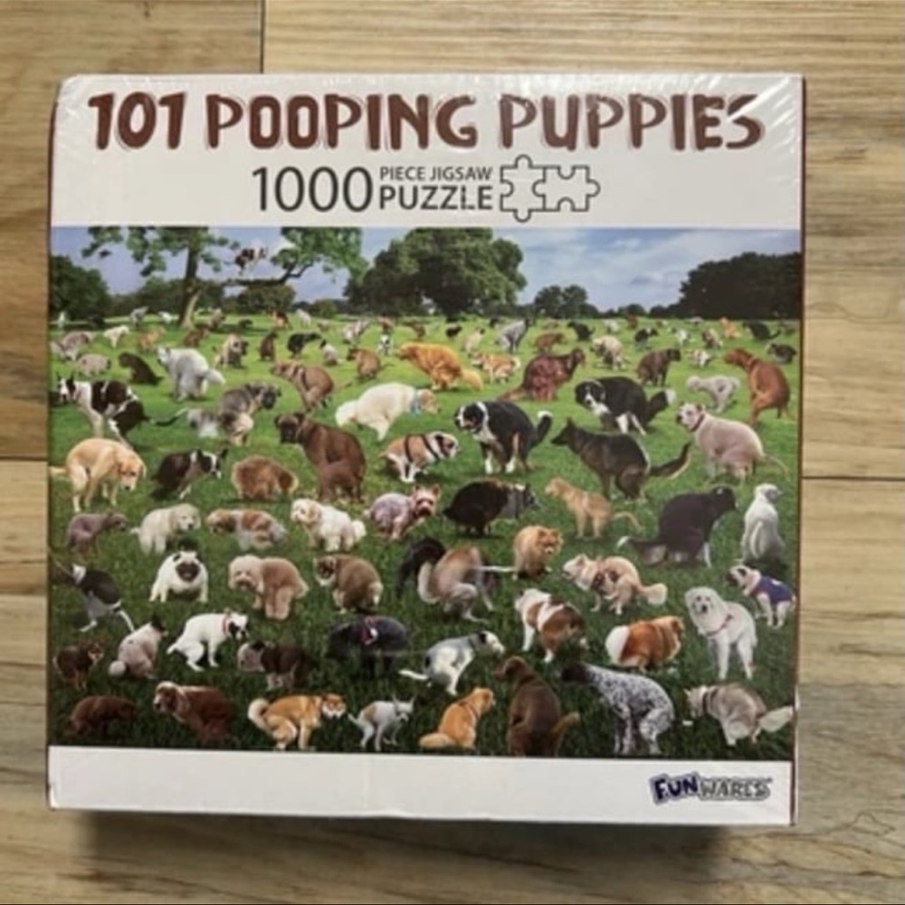 NEW 27 X 19 Funny “101 Pooping Puppies” 1000 piece Funwares Puzzle- Gag Gift